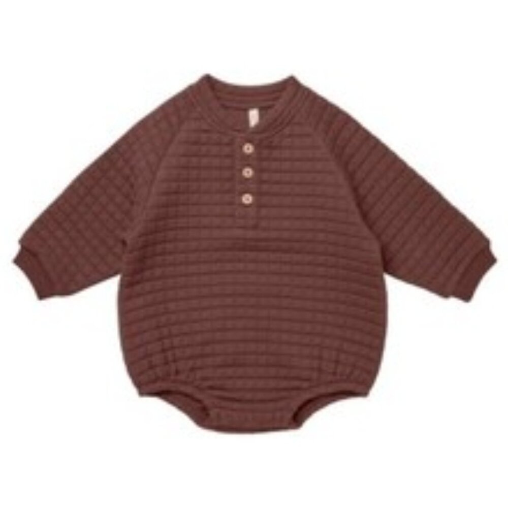 Quincy Mae Henley bubble romper in plum -size 18-24M